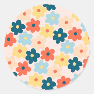 Farbenfrohes Retro-Hippie-Blumenmuster Runder Aufkleber