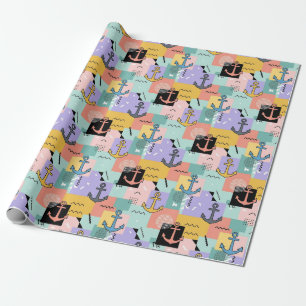 Farbenfrohes Retro-Marineanker-Muster Geschenkpapier