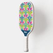 Farbenfrohes Retro-Muster Monogramm Name Pickleball Schläger (Links)