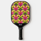 Farbenfrohes Retro-Muster Monogramm Name Pickleball Schläger (Vorderseite)