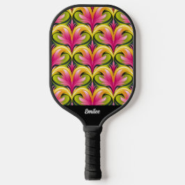 Farbenfrohes Retro-Muster Monogramm Name Pickleball Schläger