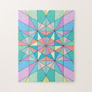 Farbenfrohes Retro-Pastell-Mosaik-Dreieck-Stern-Mu Puzzle