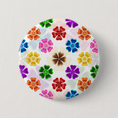 Farbenfrohes Retro-Regenbogen-Blumen-Design Weiß Button (Vorderseite)