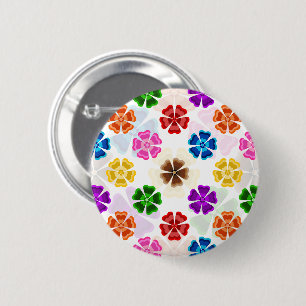 Farbenfrohes Retro-Regenbogen-Blumen-Design Weiß Button