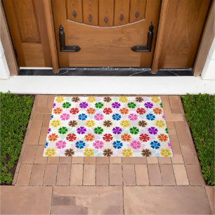 Farbenfrohes Retro-Regenbogen-Blumen-Design Weiß Fußmatte