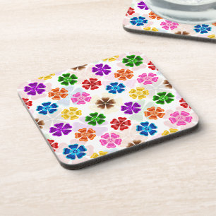 Farbenfrohes Retro-Regenbogen-Blumen-Design Weiß Getränkeuntersetzer