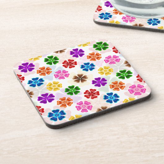 Farbenfrohes Retro-Regenbogen-Blumen-Design Weiß Getränkeuntersetzer (Linke Seite)