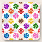 Farbenfrohes Retro-Regenbogen-Blumen-Design Weiß Getränkeuntersetzer (Vorderseite)