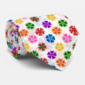 Farbenfrohes Retro-Regenbogen-Blumen-Design Weiß Krawatte (Gerollt)