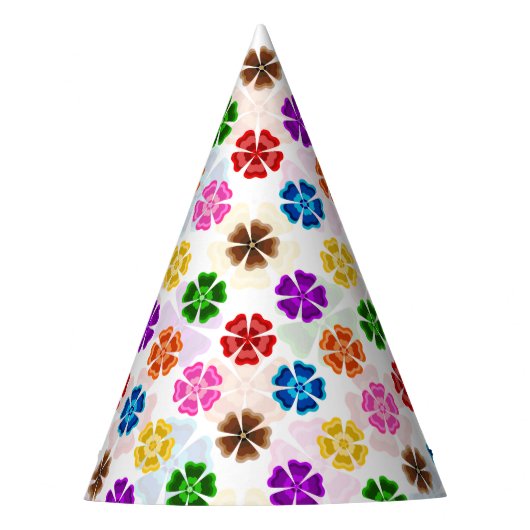 Farbenfrohes Retro-Regenbogen-Blumen-Design Weiß Partyhütchen (Vorderseite)