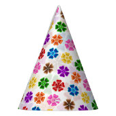 Farbenfrohes Retro-Regenbogen-Blumen-Design Weiß Partyhütchen (Links)