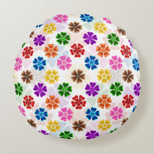 Farbenfrohes Retro-Regenbogen-Blumen-Design Weiß Rundes Kissen