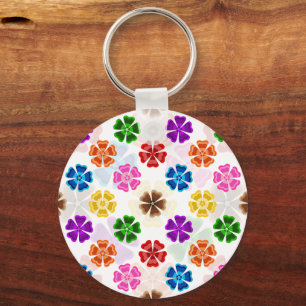Farbenfrohes Retro-Regenbogen-Blumen-Design Weiß  Schlüsselanhänger
