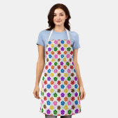 Farbenfrohes Retro-Regenbogen-Blumen-Design Weiß Schürze (Getragen)