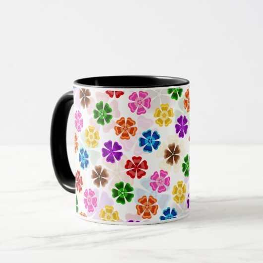 Farbenfrohes Retro-Regenbogen-Blumen-Design Weiß Tasse (Vorderseite Links)