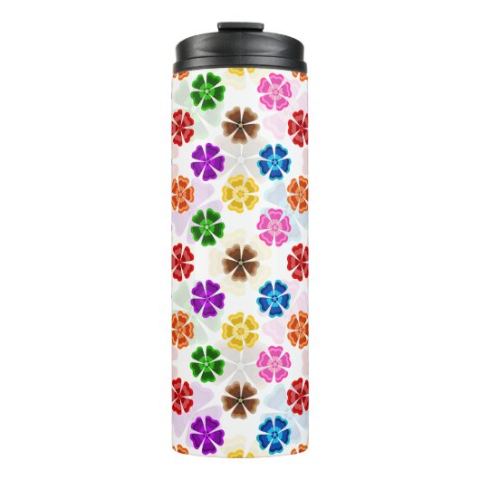 Farbenfrohes Retro-Regenbogen-Blumen-Design Weiß Thermosbecher (Vorderseite)