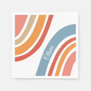 Farbenfrohes Retro-Regenbogen-Design Serviette