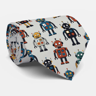 Farbenfrohes Retro-Roboter-Muster Krawatte