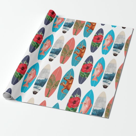 Farbenfrohes Retro-Surfbrettmuster Geschenkpapier (Ungerollt)