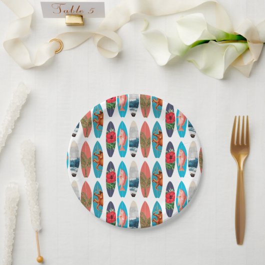 Farbenfrohes Retro-Surfbrettmuster Pappteller (Hochzeit)