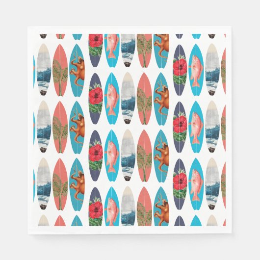 Farbenfrohes Retro-Surfbrettmuster Serviette (Vorderseite)