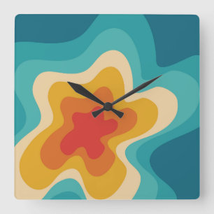Farbenfrohes Retro-Swirldesign Quadratische Wanduhr