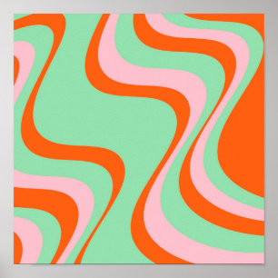 Farbenfrohes Retro-Swirle-Muster im Y2K-Stil Poster