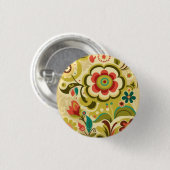 Farbenfrohes Retro-Vintage-Design Blumenknopf Button (Vorne & Hinten)