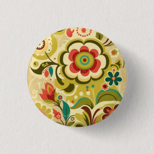 Farbenfrohes Retro-Vintage-Design Blumenknopf Button
