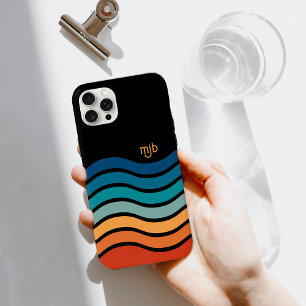 Farbenfrohes Retro-Wellenstreifenmuster mit Monogr Case-Mate iPhone Hülle