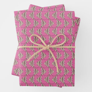 Farbenfrohes rosa Fischmuster Geschenkpapier Set