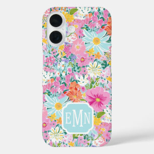 Farbenfrohes rosa Garten Monogramm iPhone 16 Hülle
