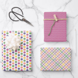 Farbenfrohes Rosa, Gelb, Grün und Blau Muster Geschenkpapier Set