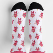 Farbenfrohes Rosa-Rotes Roboter-Muster und Text Socken (Oben)