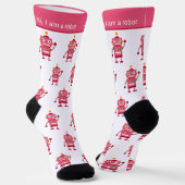 Farbenfrohes Rosa-Rotes Roboter-Muster und Text Socken (Gewinkelt)