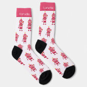 Farbenfrohes Rosa-Rotes Roboter-Muster und Text Socken (Rechts)