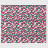 Farbenfrohes rotes Blumenmuster Blau Geschenkpapier (Flach)