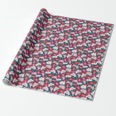 Farbenfrohes rotes Blumenmuster Blau Geschenkpapier (Ungerollt)