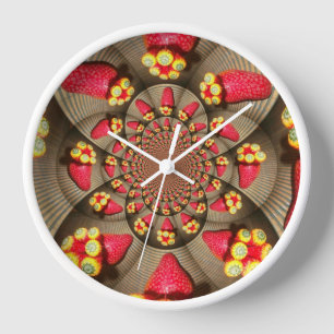 Farbenfrohes rotes Entzücken: Erdbeer-Kaleidoskop- Wanduhr