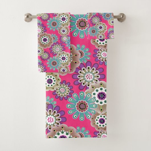 Farbenfrohes rustikales Blumenmuster Retro Badhandtuch Set (Insitu)
