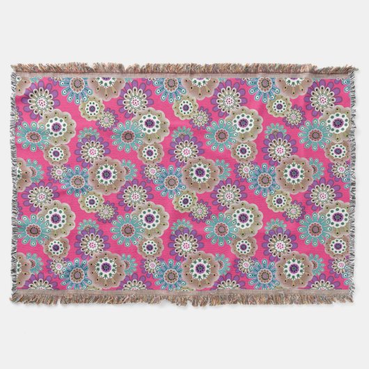Farbenfrohes rustikales Blumenmuster Retro Decke (Vorderseite)