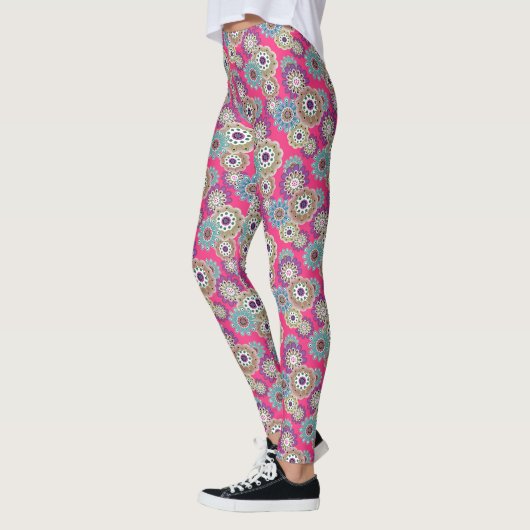 Farbenfrohes rustikales Blumenmuster retro Leggings (Links)