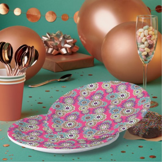 Farbenfrohes rustikales Blumenmuster Retro Pappteller (Multi)