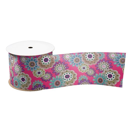 Farbenfrohes rustikales Blumenmuster retro Satinband (Spule)