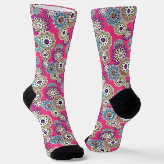 Farbenfrohes rustikales Blumenmuster Retro Socken (Gewinkelt)