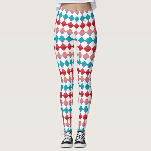 Farbenfrohes Schachbrett-Diamantmuster Leggings (Vorderseite)
