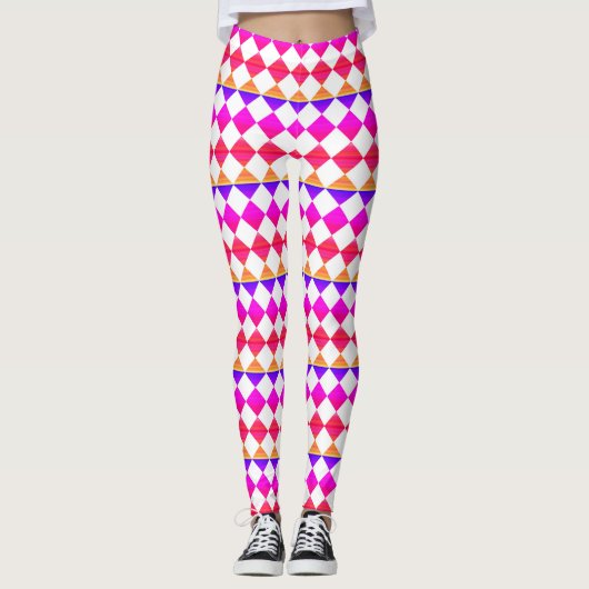 Farbenfrohes Schachbrett-Diamantmuster Leggings (Vorderseite)