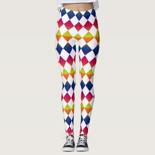 Farbenfrohes Schachbrett-Diamantmuster Leggings (Vorderseite)