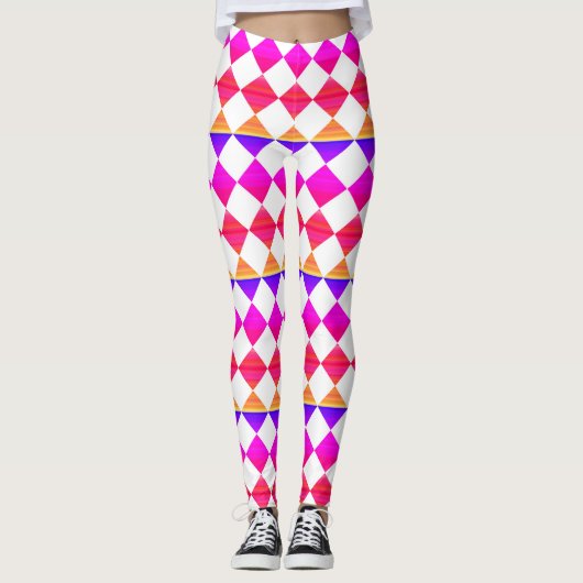 Farbenfrohes Schachbrett-Diamantmuster Leggings (Vorderseite)