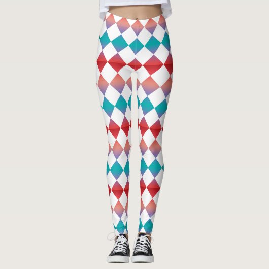 Farbenfrohes Schachbrett-Diamantmuster Leggings (Vorderseite)